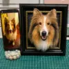 Handmade custom Sable and White Rough Collie wool felt portrait with realistic fur details.