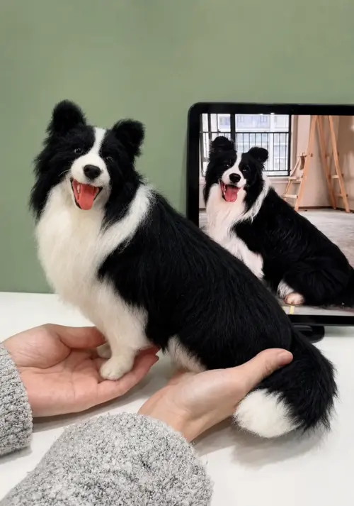 Handmade custom full body Australian Shepherd wool felt portrait created from your pet photo.